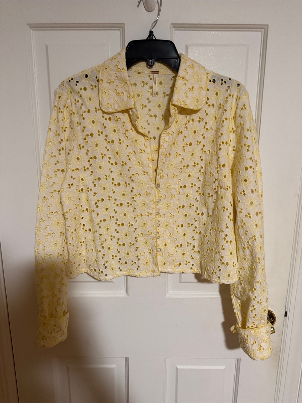 Free People Women's Yellow Eyelet Button-Front Shirt Jacket